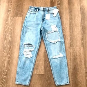 NWT Hidden Jeans High-Rise Med Heavy Distressed Tapered Mom Fit